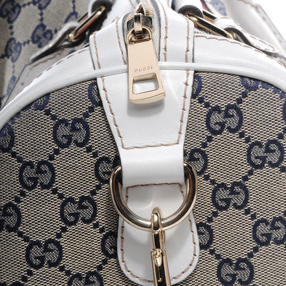 Gucci Monogram Selleria Calfskin Vintage Web Medium Boston Beige Blue Mystic White 6 of 10
