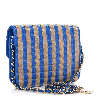 Chanel Raffia Jute Striped Belt Bag Blue Beige 3 of 13