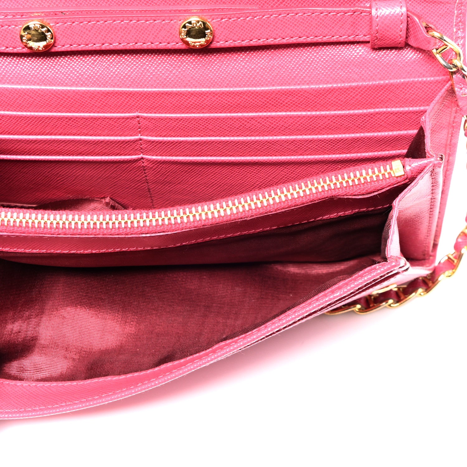 Prada Saffiano Metal Oro Chain Wallet Peonia 5 of 12