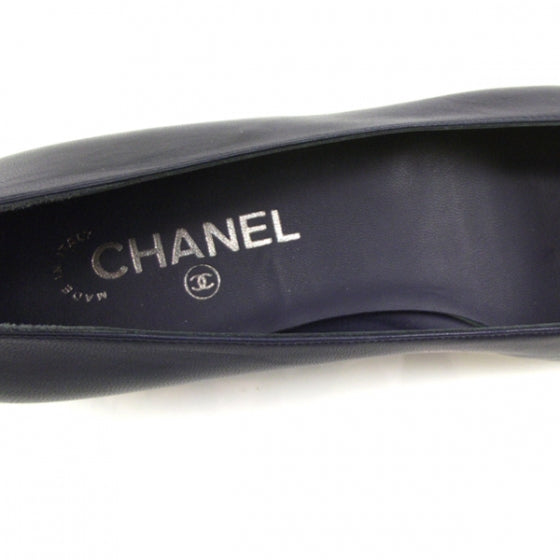 Chanel Leather Logo Chain Ballet Flats 40 Navy 10 of 10