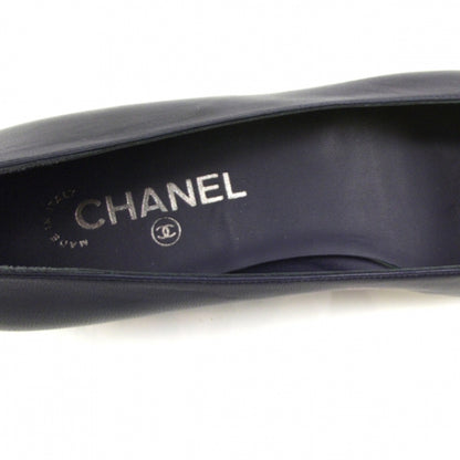 Chanel Leather Logo Chain Ballet Flats 40 Navy 10 of 10