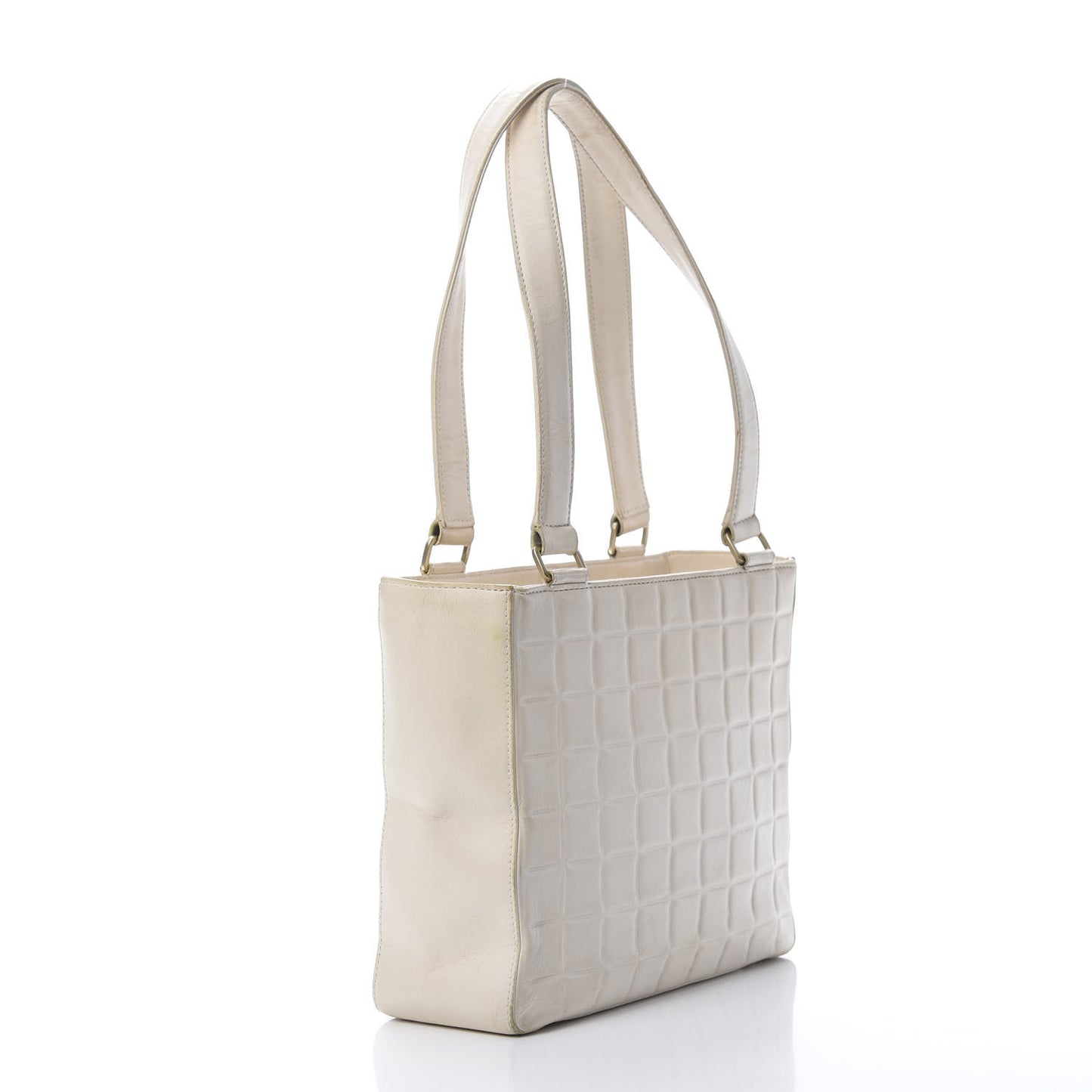 Lambskin Quilted Chocolate Bar Tote White