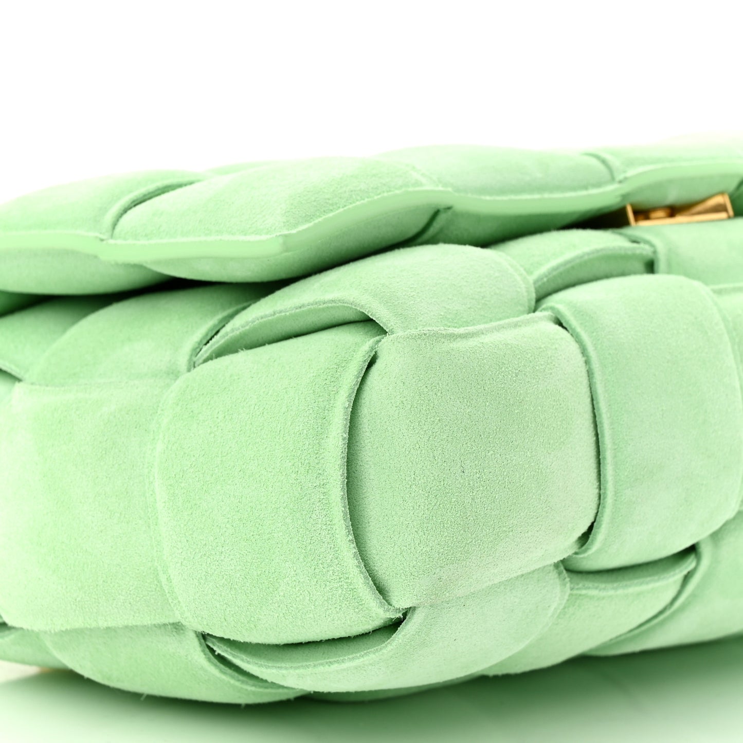 Suede Maxi Intrecciato Padded Chain Cassette Crossbody Bag Wasabi