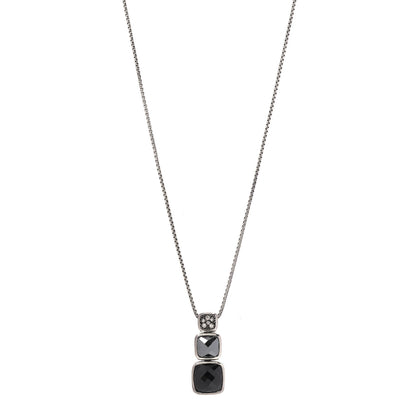 David Yurman Sterling Silver Diamond Hematine Onyx Chiclet Drop Necklace 1 of 5