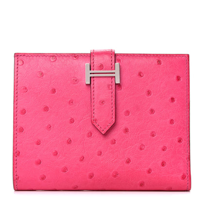 Hermes Ostrich Bearn Compact Wallet Rose Tyrien 1 of 9