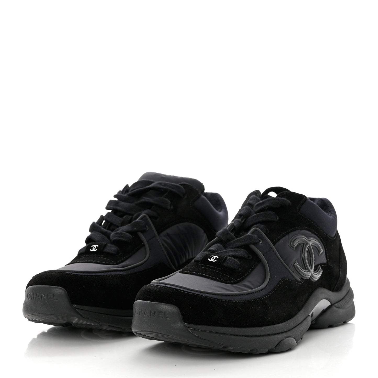 Fabric Calfskin Suede CC Sneakers 40.5 Black