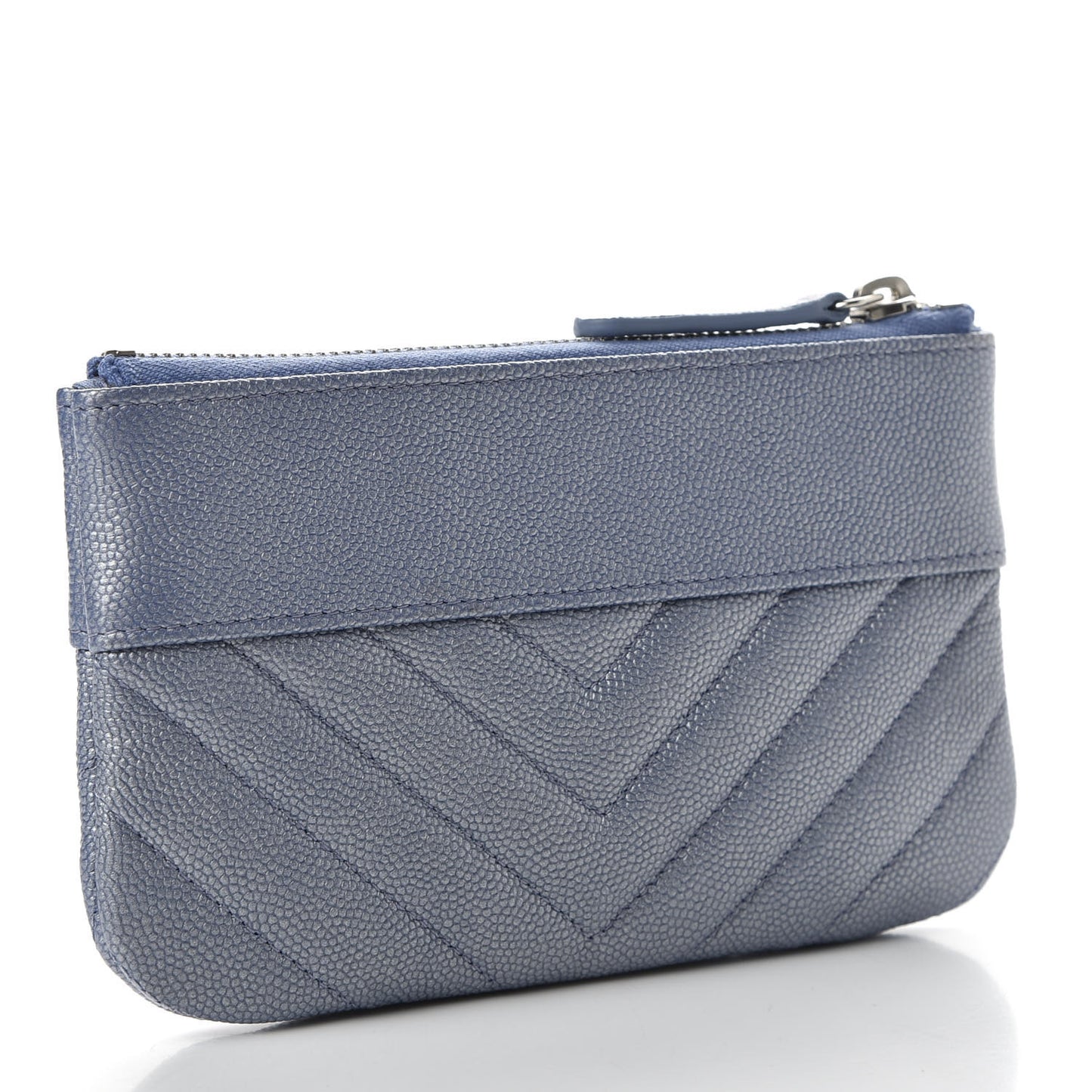 Metallic Caviar Chevron Quilted Small Vintage Mademoiselle Cosmetic Case Blue