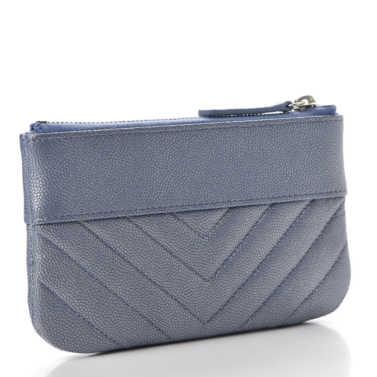 Chanel Metallic Caviar Chevron Quilted Small Vintage Mademoiselle Cosmetic Case Blue 3 of 8