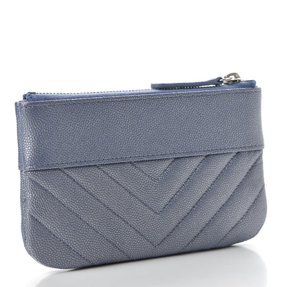Chanel Metallic Caviar Chevron Quilted Small Vintage Mademoiselle Cosmetic Case Blue 3 of 8