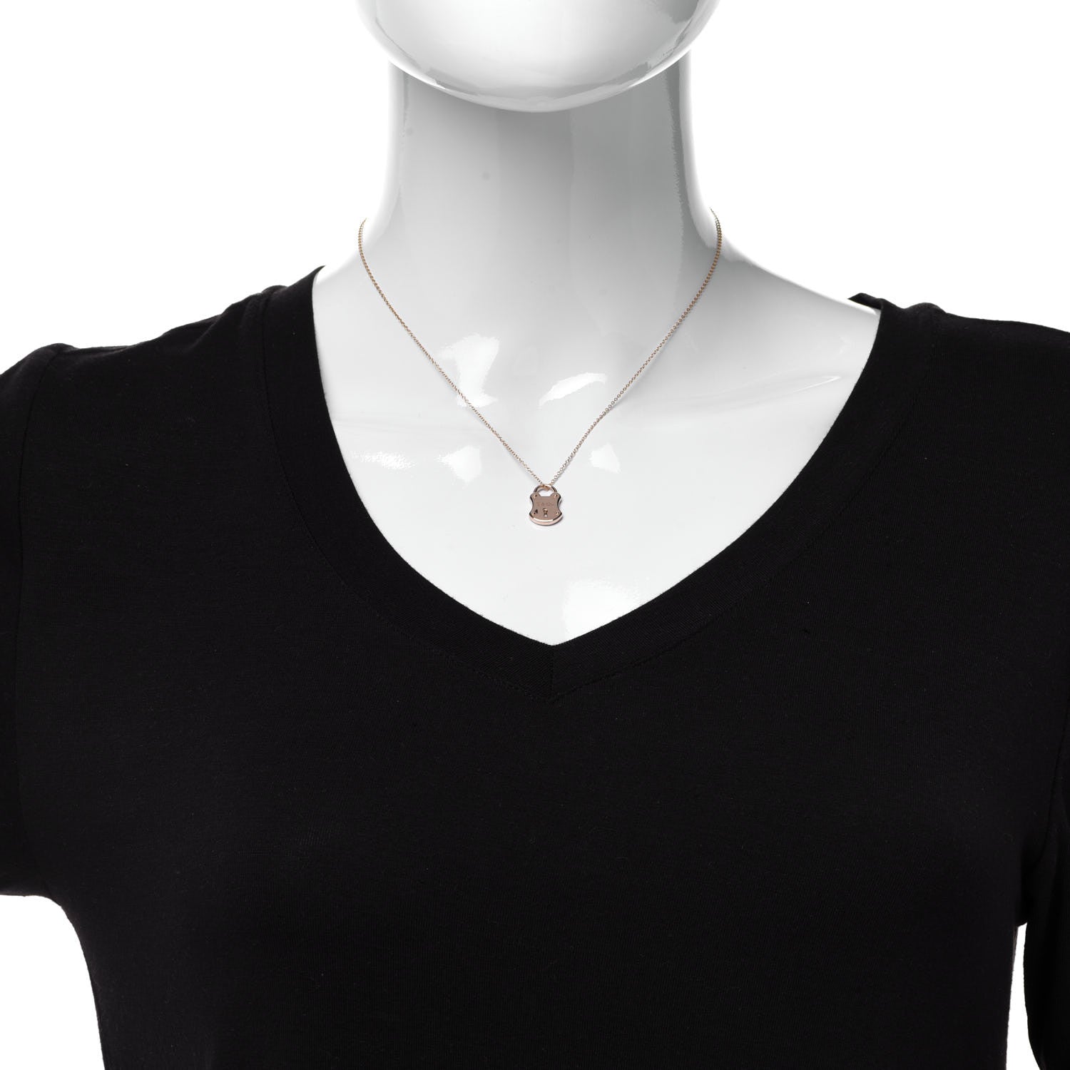 Tiffany 18K Rose Gold Emblem Lock Pendant Necklace 2 of 6