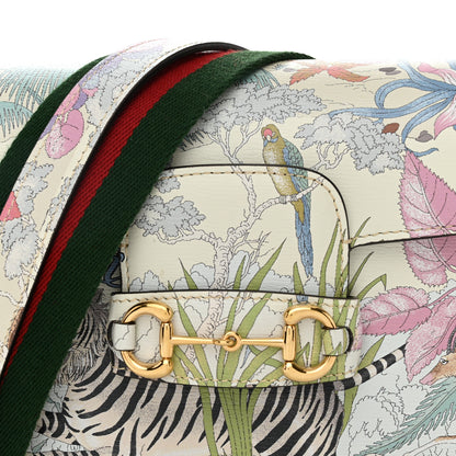 Gucci New Shangai Calfskin Tiger Savanah Web Mini Horsebit 1955 Shoulder Bag Chalky White Multicolor 8 of 10
