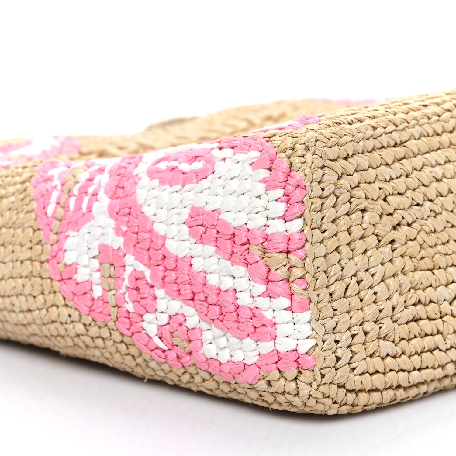 Prada Yarn Raffia Effect Crochet Embroidered Floral Small Logo Tote Naturale Petalo 9 of 11