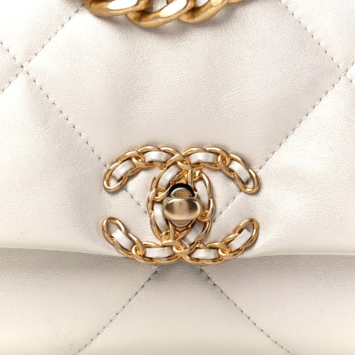 Iridescent Calfskin Quilted Medium Chanel 19 Flap White