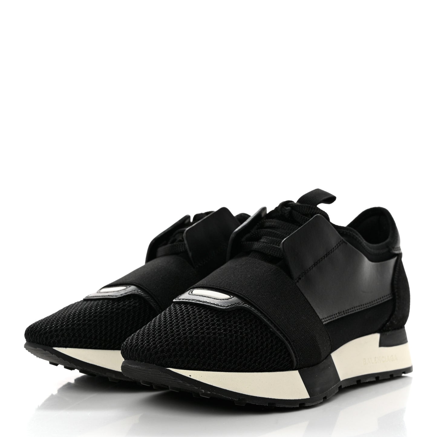 Mesh Calfskin Neoprene Suede Womens Race Runner Sneakers 35 Black