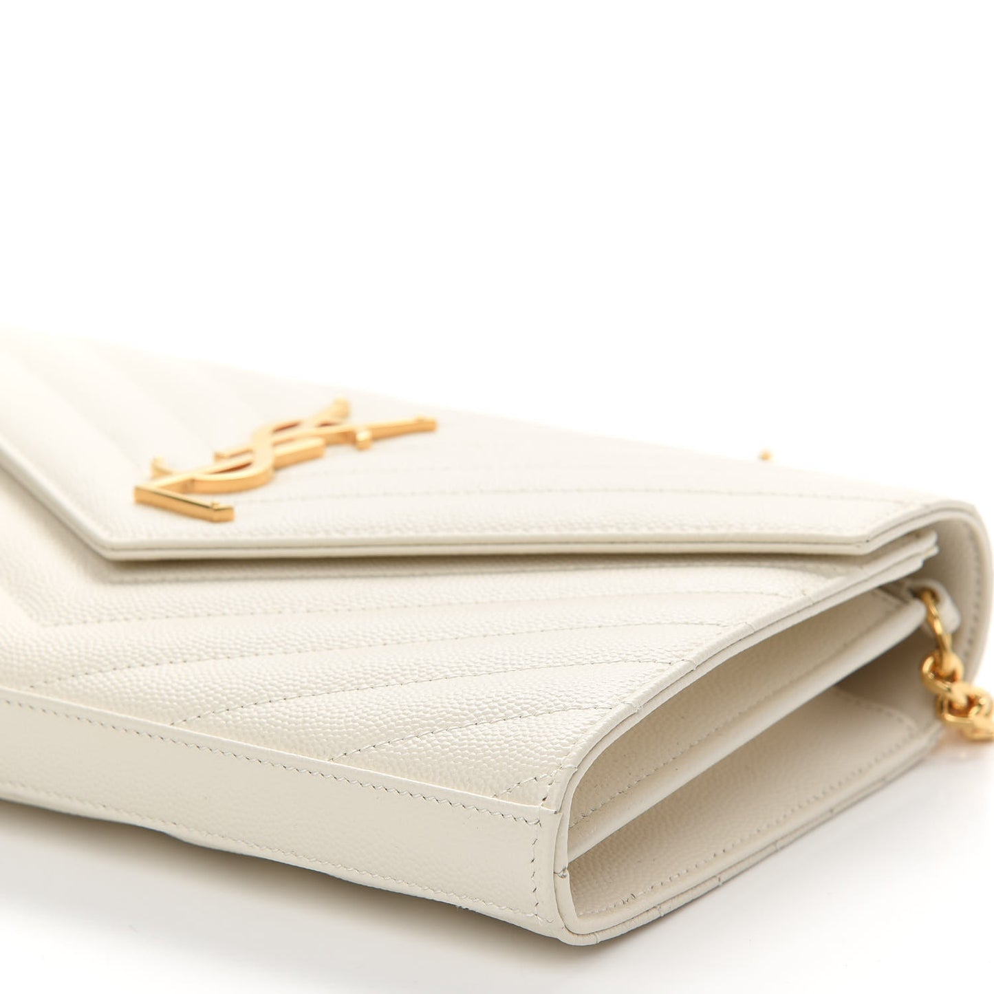 Grain De Poudre Matelasse Chevron Monogram Chain Wallet Crema Soft