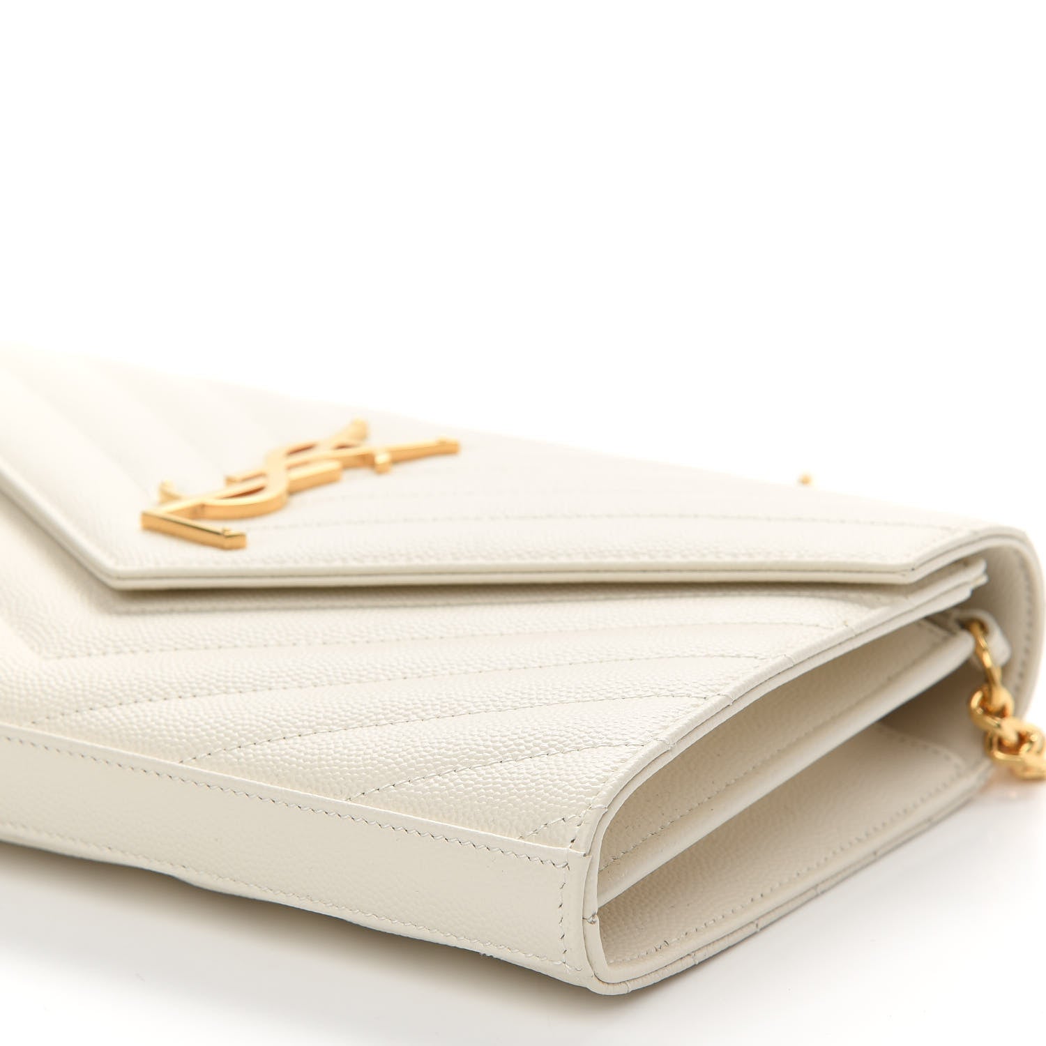 Saint Laurent Grain De Poudre Matelasse Chevron Monogram Chain Wallet Crema Soft 9 of 9
