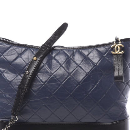 Chanel Aged Calfskin Quilted Large Gabrielle Hobo Navy Black 9 of 11