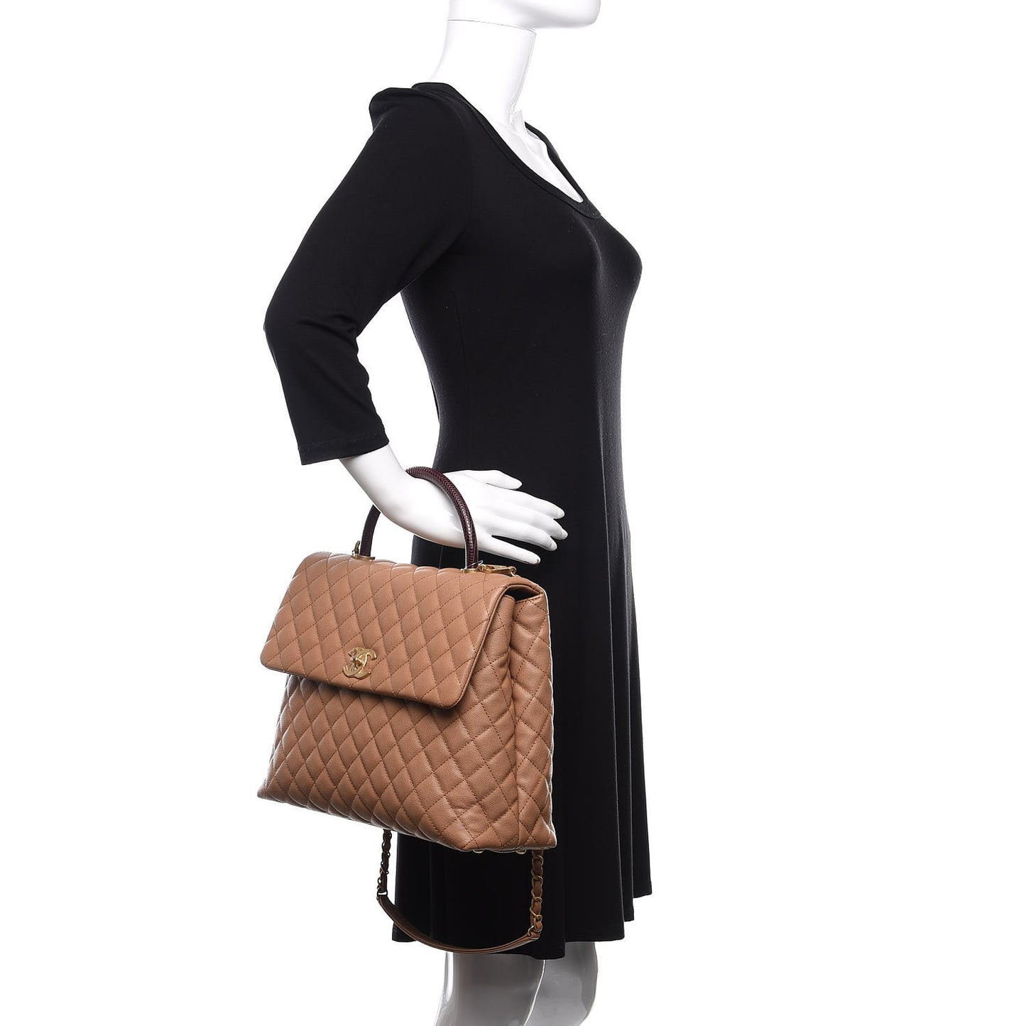 Caviar Lizard Quilted Large Coco Handle Flap Beige