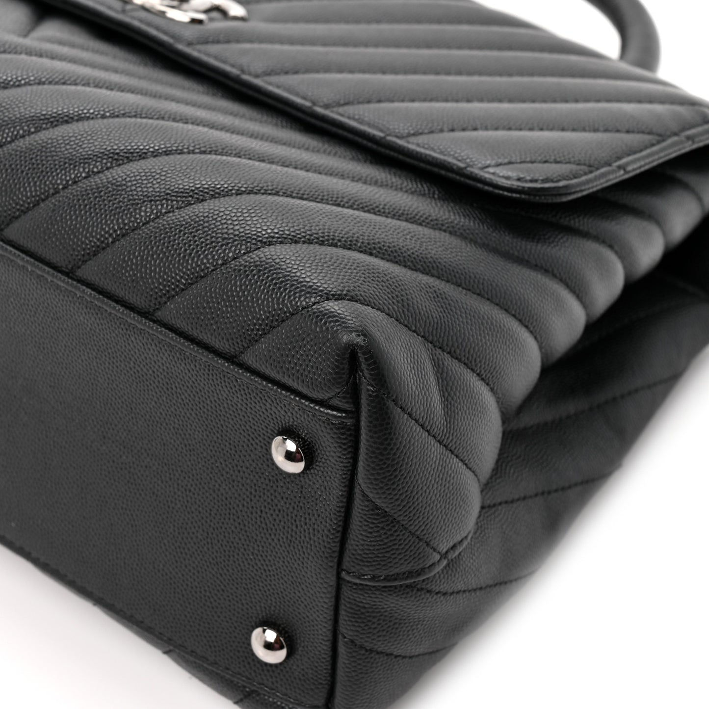 Caviar Chevron Quilted Medium Coco Handle Flap Black