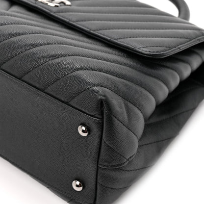 Chanel Caviar Chevron Quilted Medium Coco Handle Flap Black 9 of 12