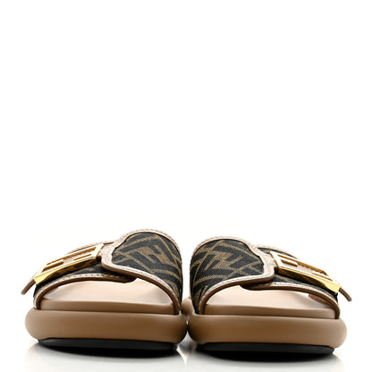 Fendi Fabric Jacquard Nappa FF Womens Fendi Feel Slide Sandals 37.5 Tobacco Black Miele Scuro 3 of 8