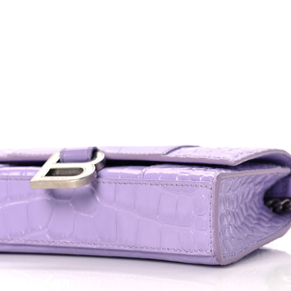 Balenciaga Shiny Calfskin Crocodile Embossed Hourglass Chain Bag Lilac 9 of 11
