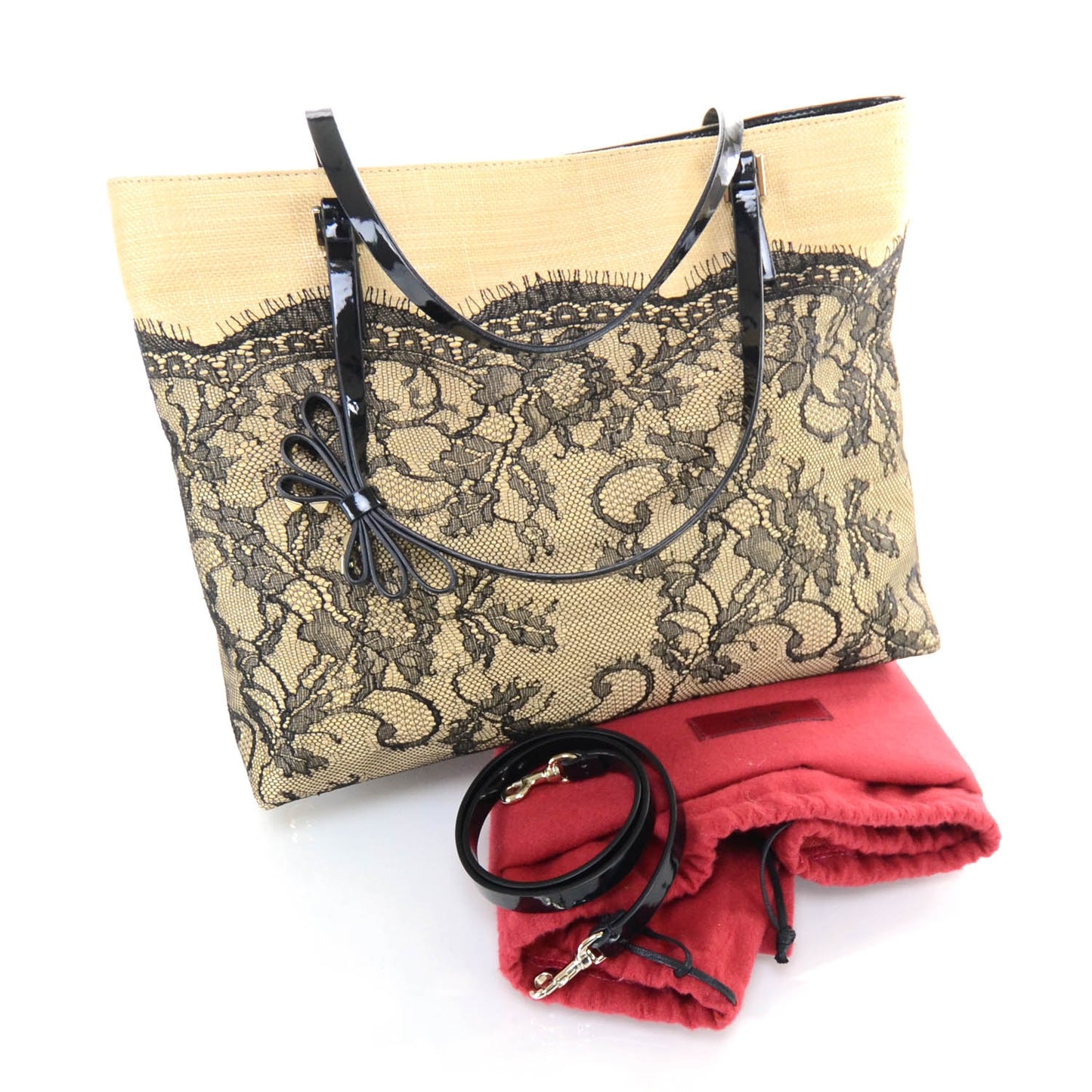 Raffia Straw and Lace Tote
