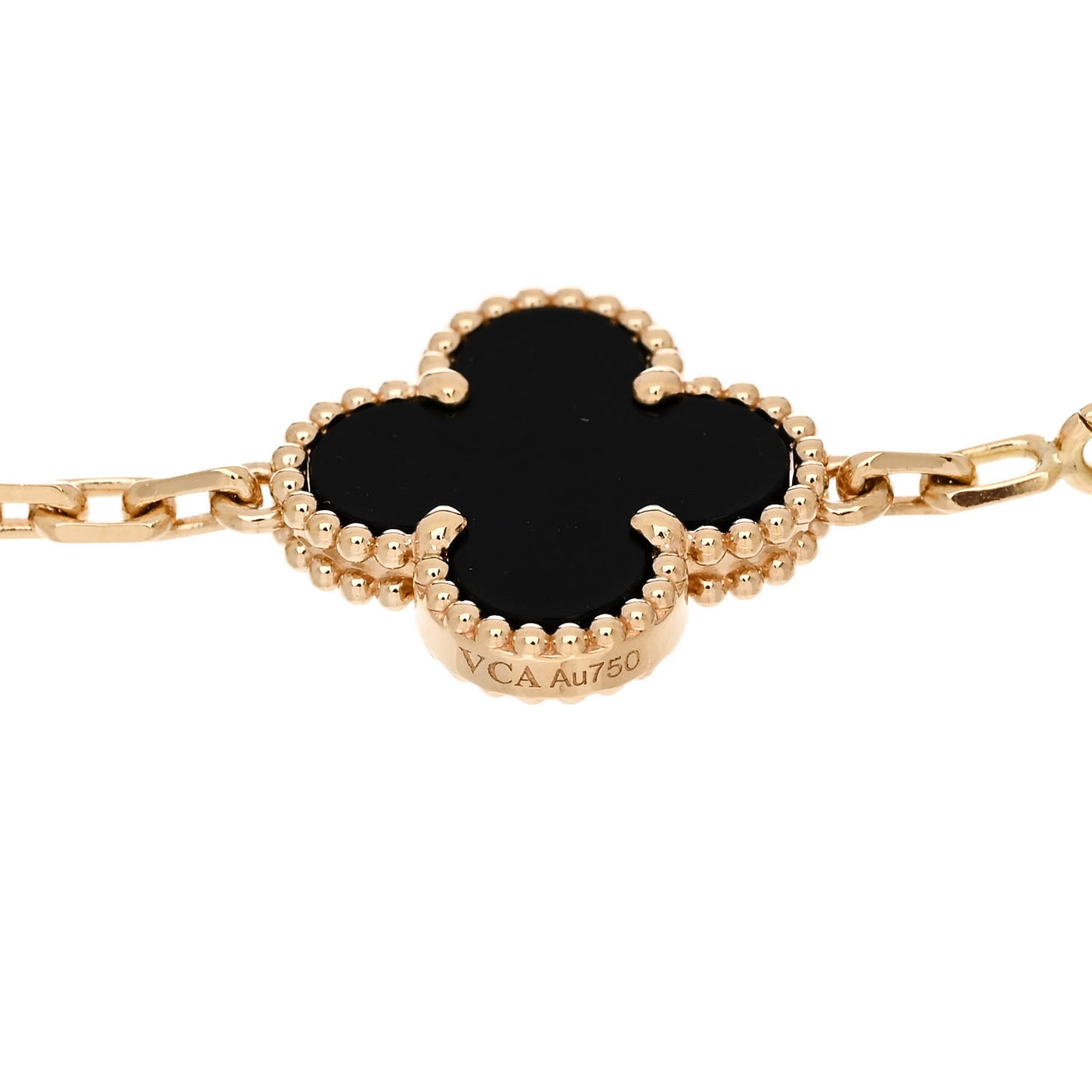 18K Yellow Gold Black Onyx 5 Motifs Vintage Alhambra Bracelet