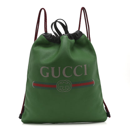 Gucci Calfskin Logo Drawstring Backpack Green 1 of 12
