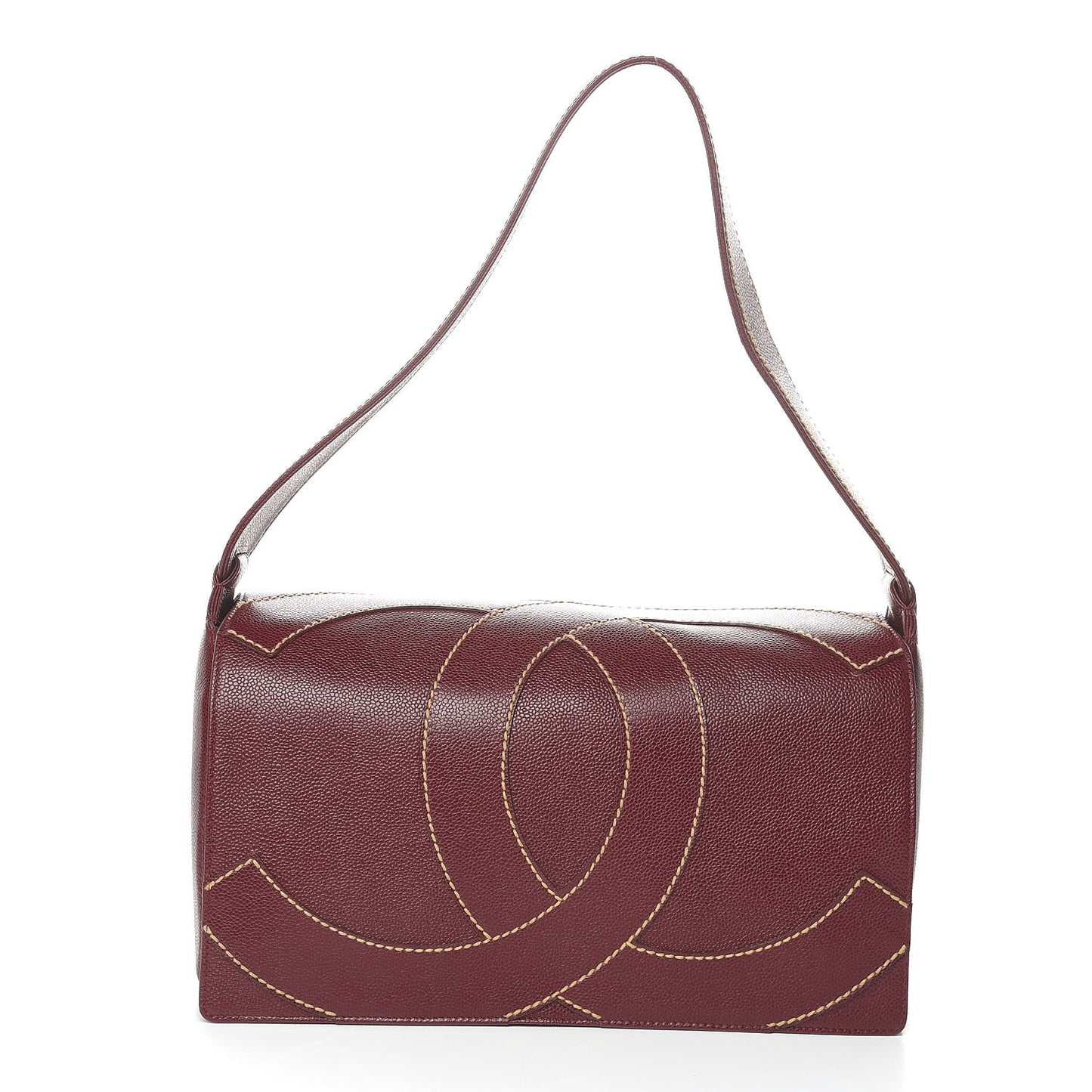 Caviar CC Stitched Medium Flap Shoulder Bag Burgundy