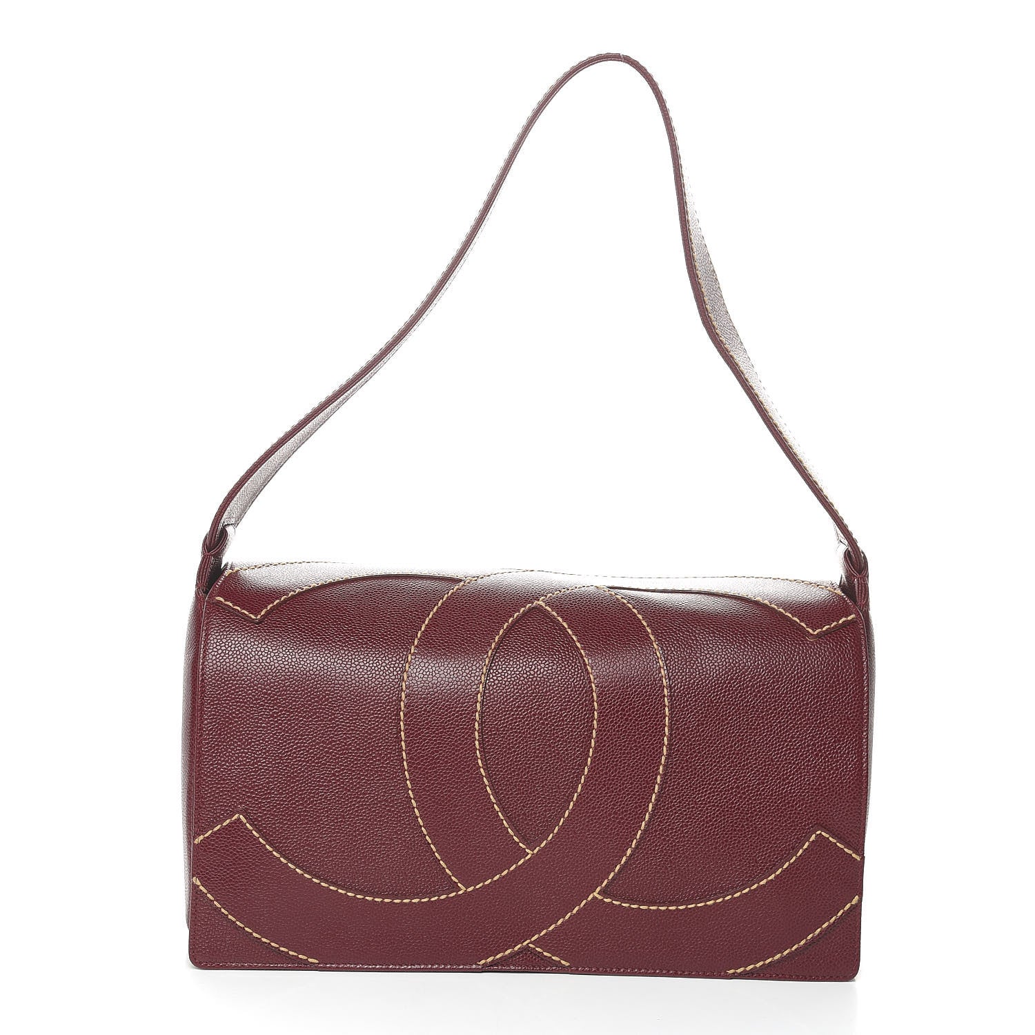 Chanel Caviar CC Stitched Medium Flap Shoulder Bag Burgundy 1 of 15