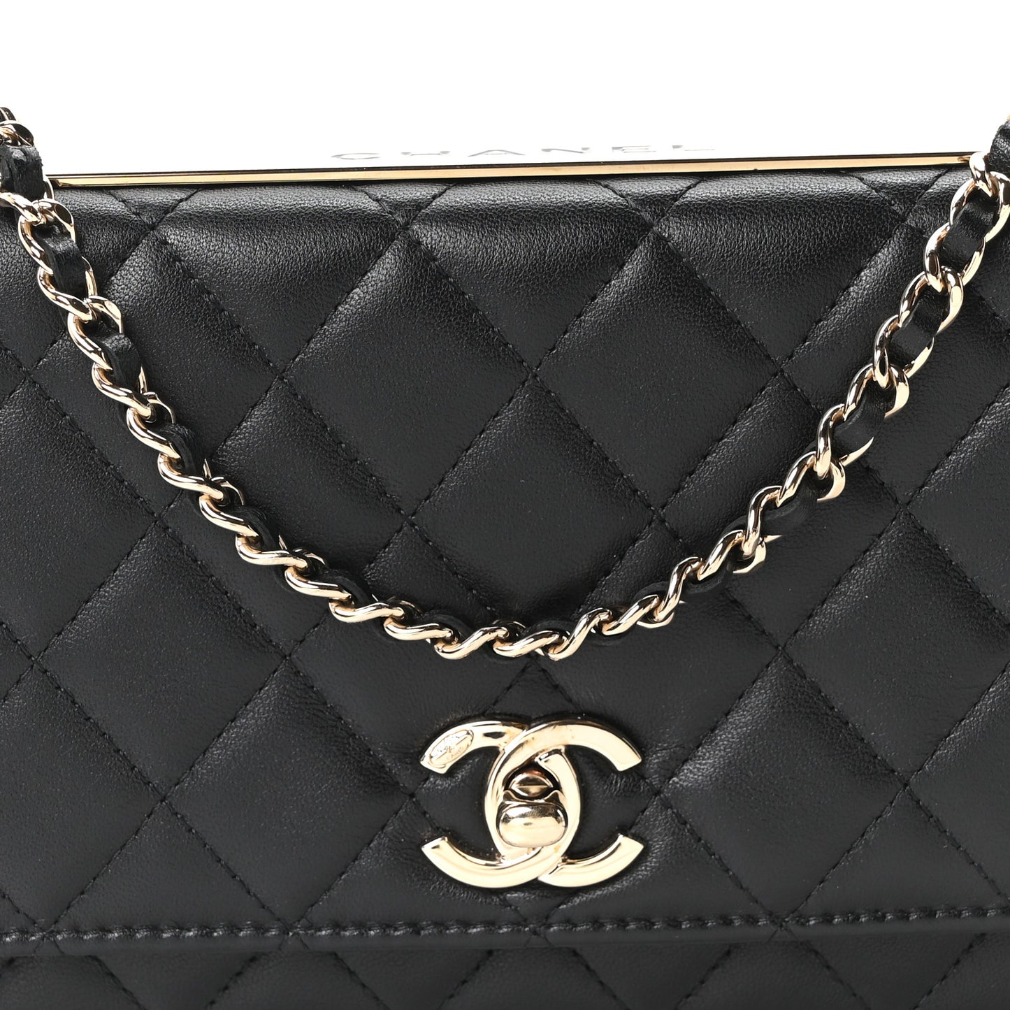 Lambskin Quilted Trendy CC Wallet On Chain WOC Black