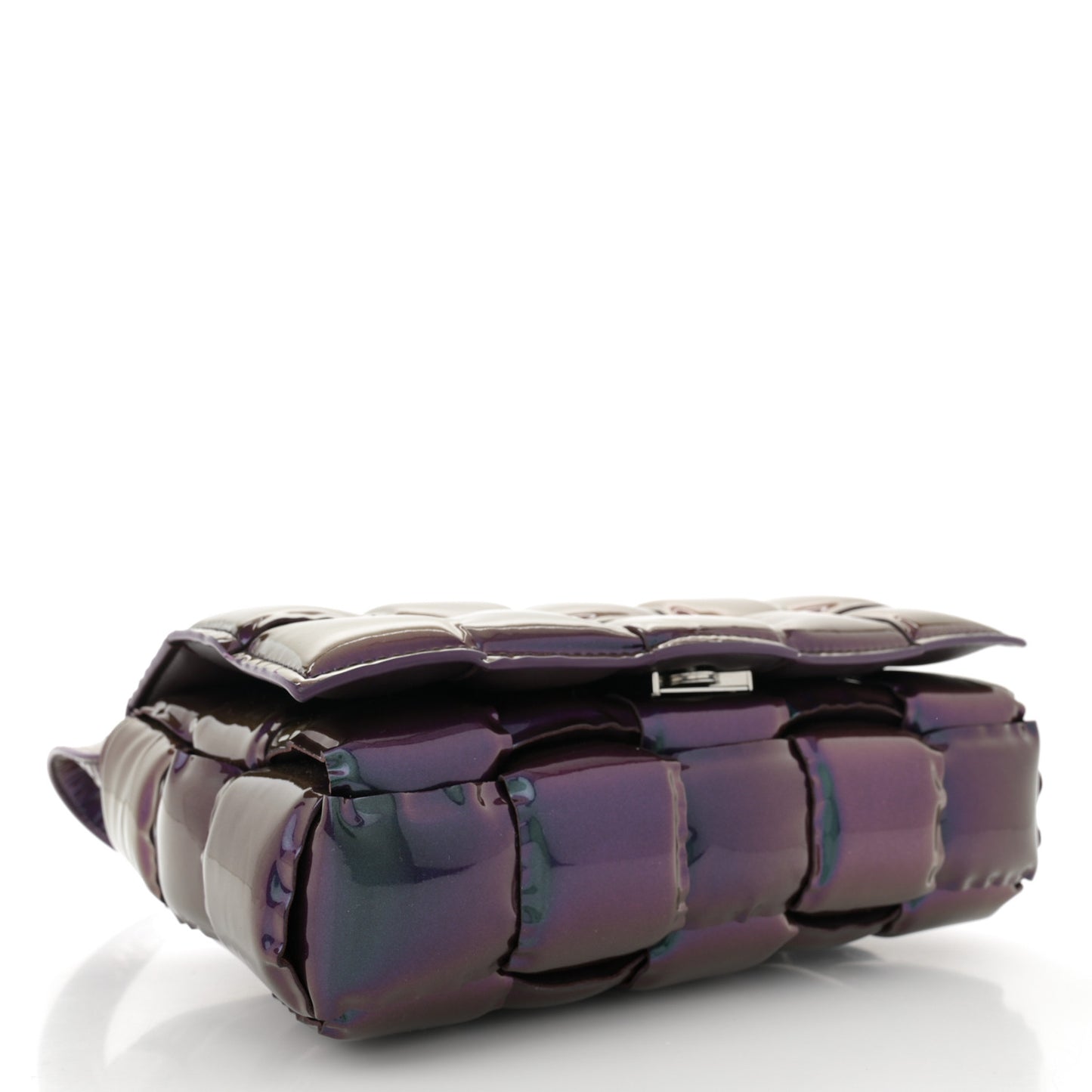 Glossy Nail Polish Nappa Maxi Intreccio Padded Cassette Crossbody Bag Holographic