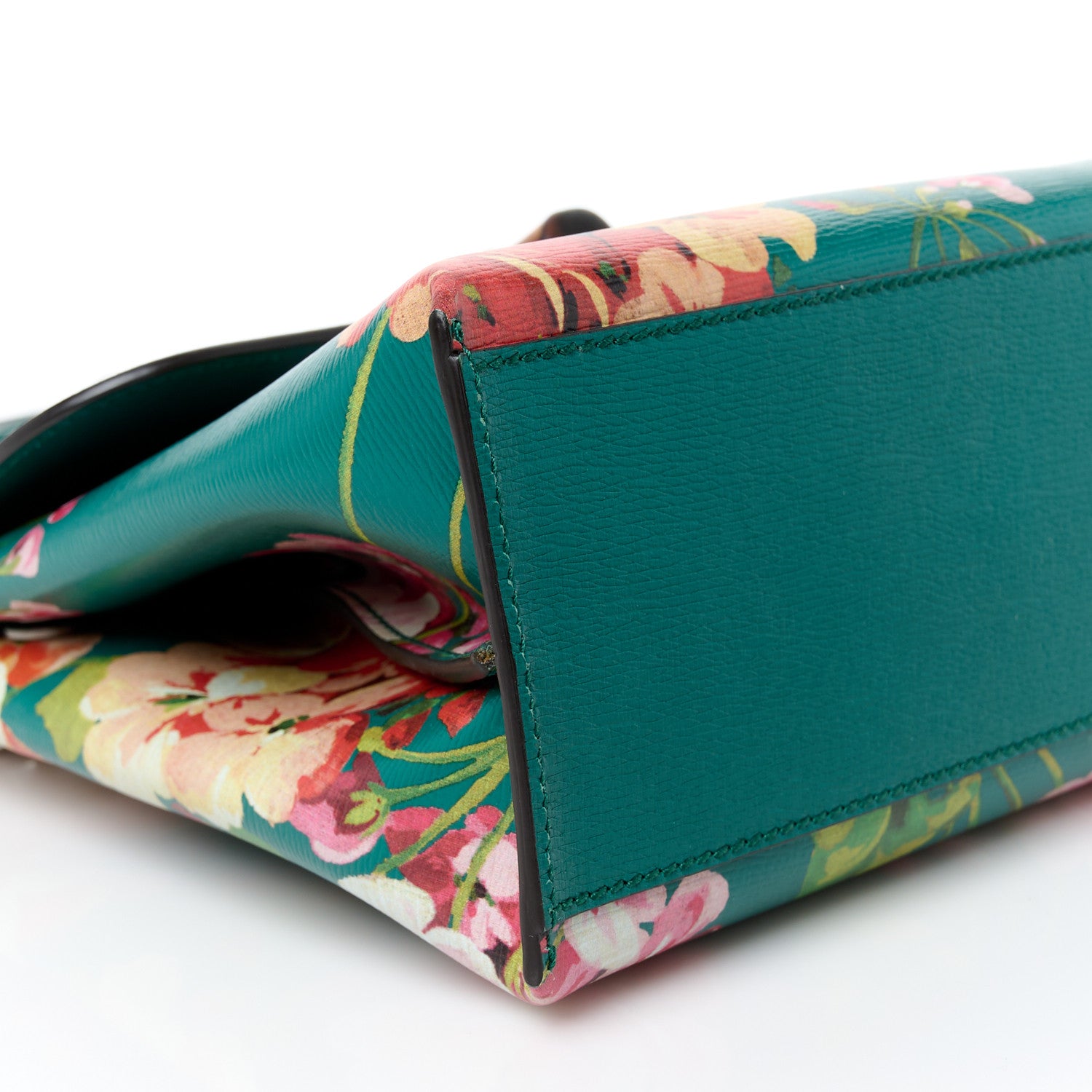 Gucci Shangai Calfskin Blooms Print Small Bamboo Daily Top Handle Bag Clear Bright Emerald Multicolor 8 of 9