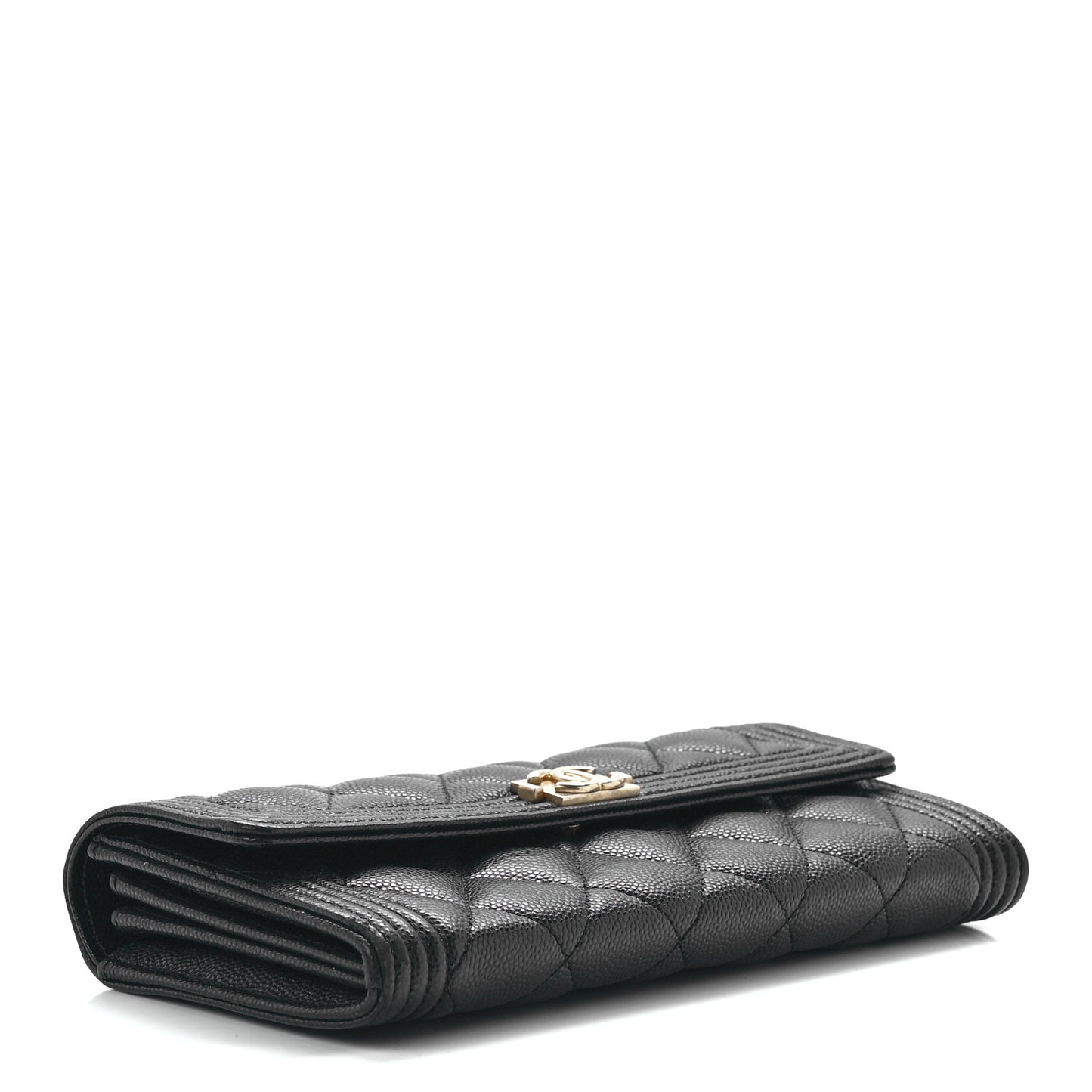 Caviar Quilted Large Boy Gusset Flap Wallet Black