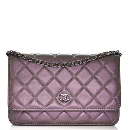 Chanel Iridescent Lambskin Quilted Wallet On Chain WOC Purple 1 of 8