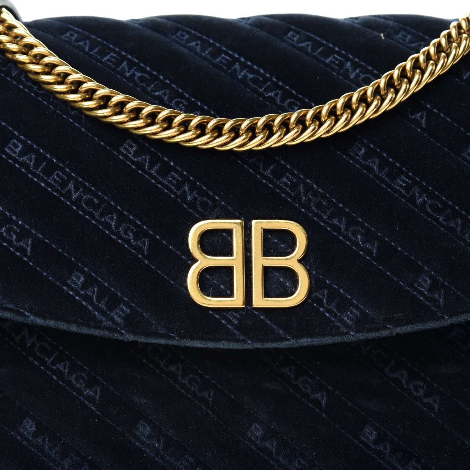 Balenciaga Velvet Logo Matelasse M BB Chain Shoulder Bag Navy 11 of 11