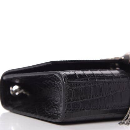 Saint Laurent Calfskin Crocodile Embossed Small Classic Monogram Kate Tassel Satchel Black 6 of 9
