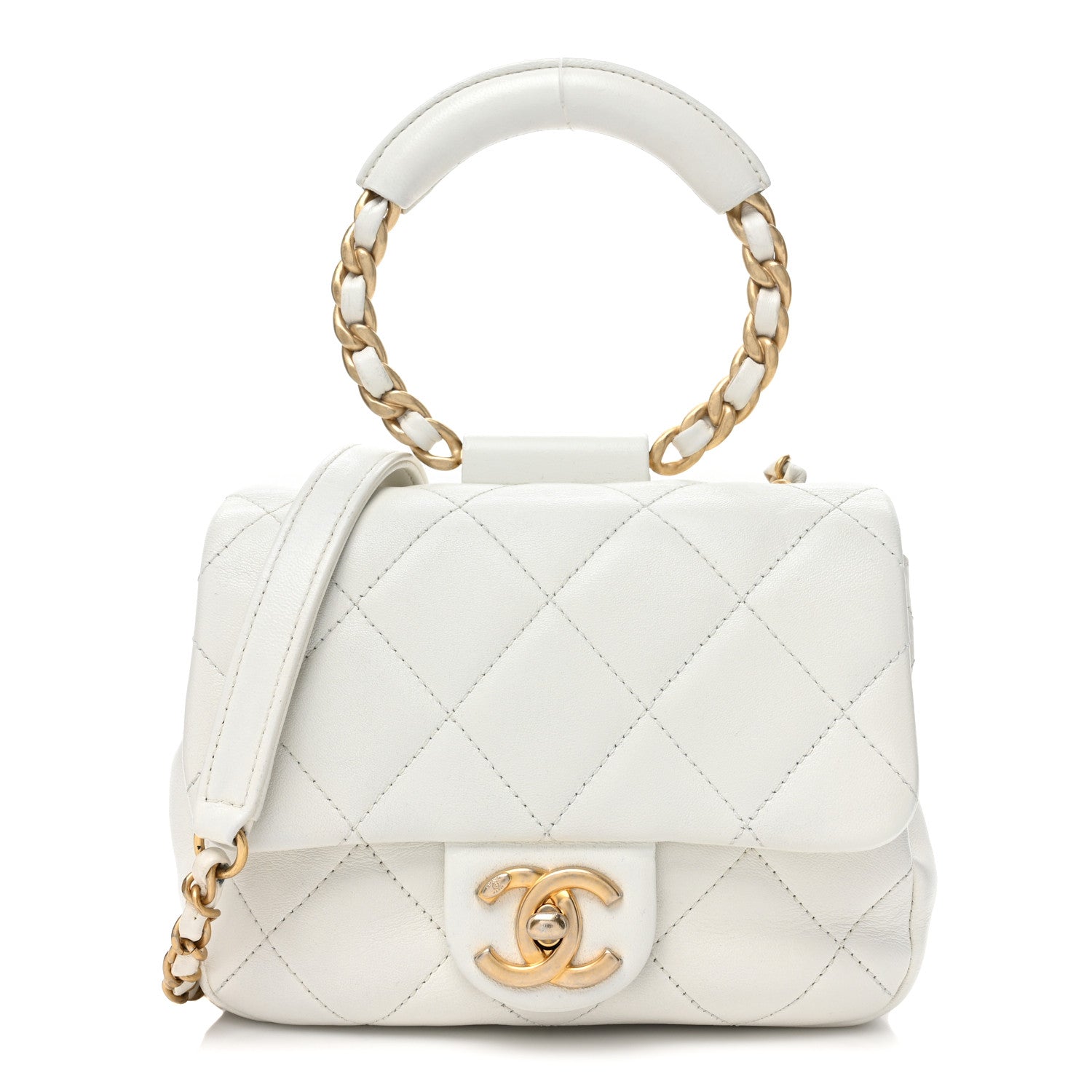 Chanel Lambskin Quilted Small Circular Handle Bag White 1 of 12