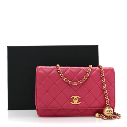 Chanel Lambskin Quilted CC Pearl Crush Wallet on Chain WOC Dark Pink 18 of 18