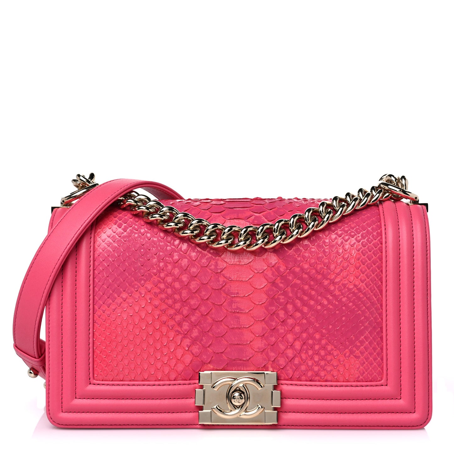Snakeskin Medium Boy Flap Pink