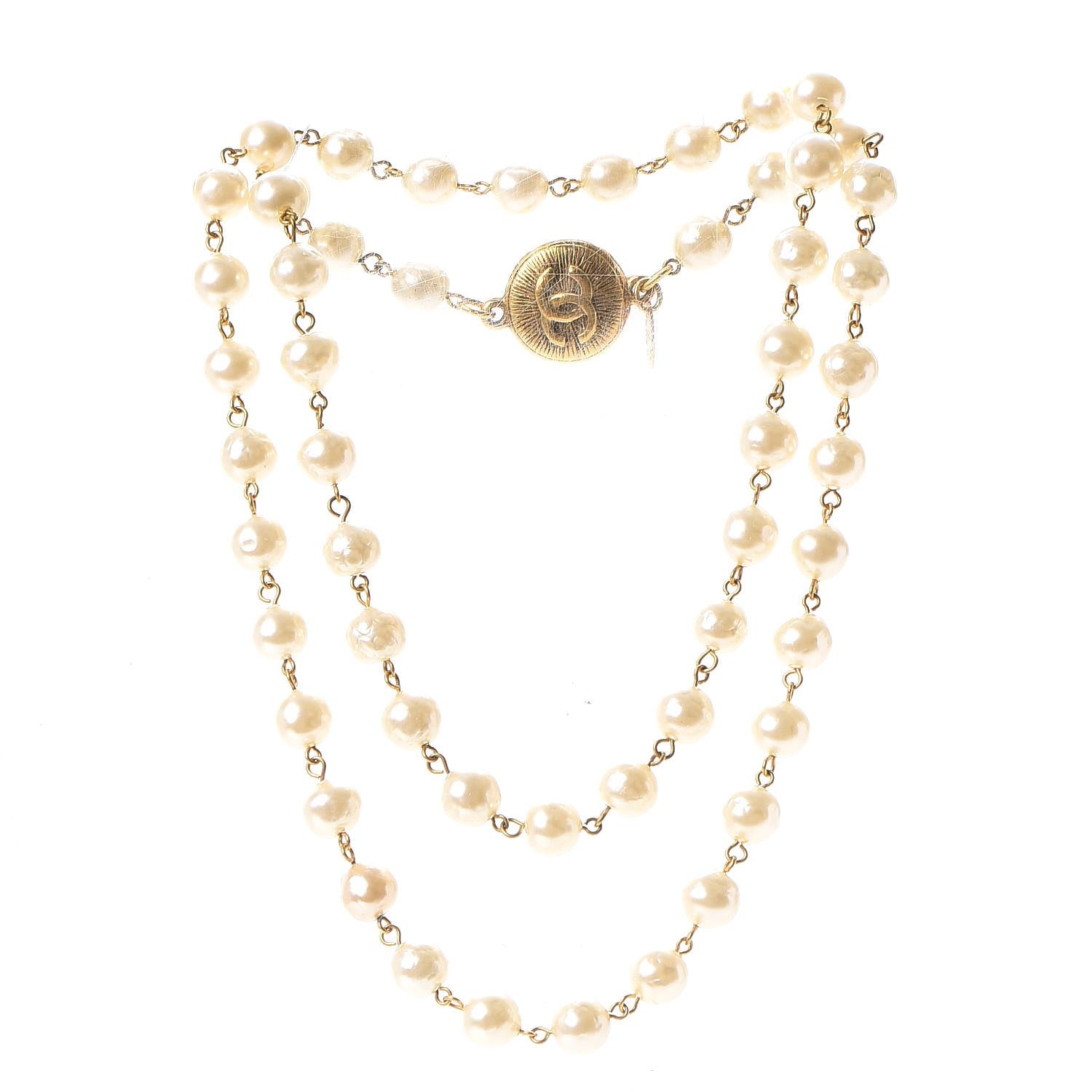 Chanel Pearl CC Medallion Long Necklace Gold 3 of 6