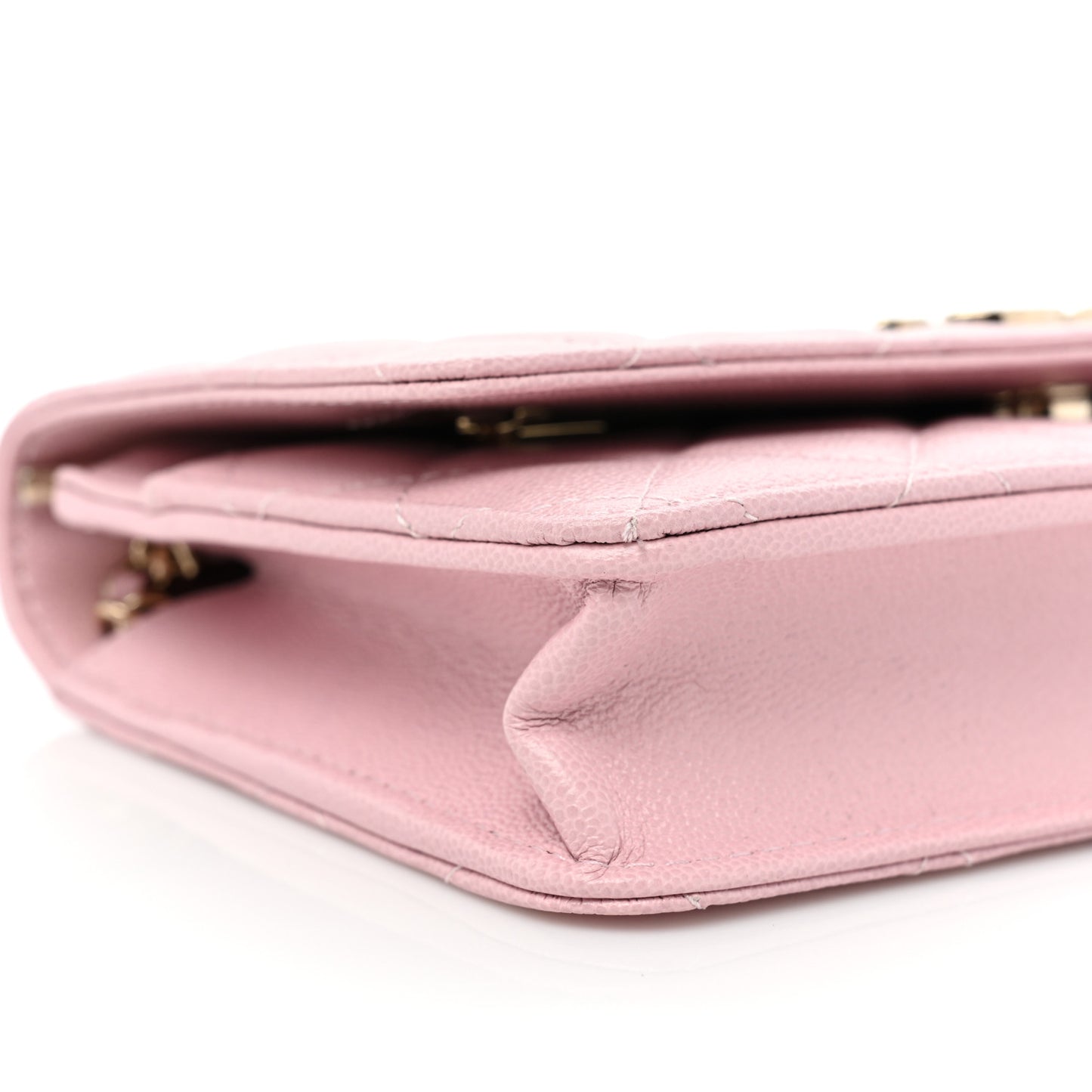 Caviar Quilted Studded CC Wallet on Chain WOC Light Pink