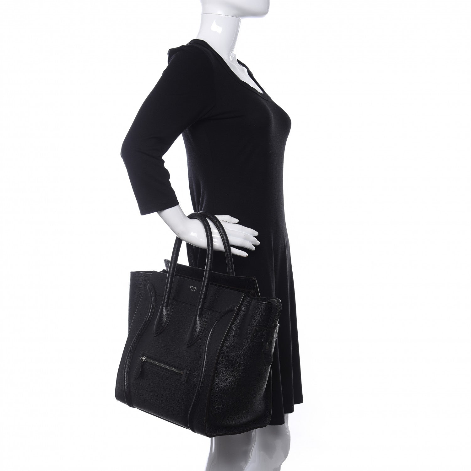 Celine Drummed Calfskin Mini Luggage Black 2 of 9