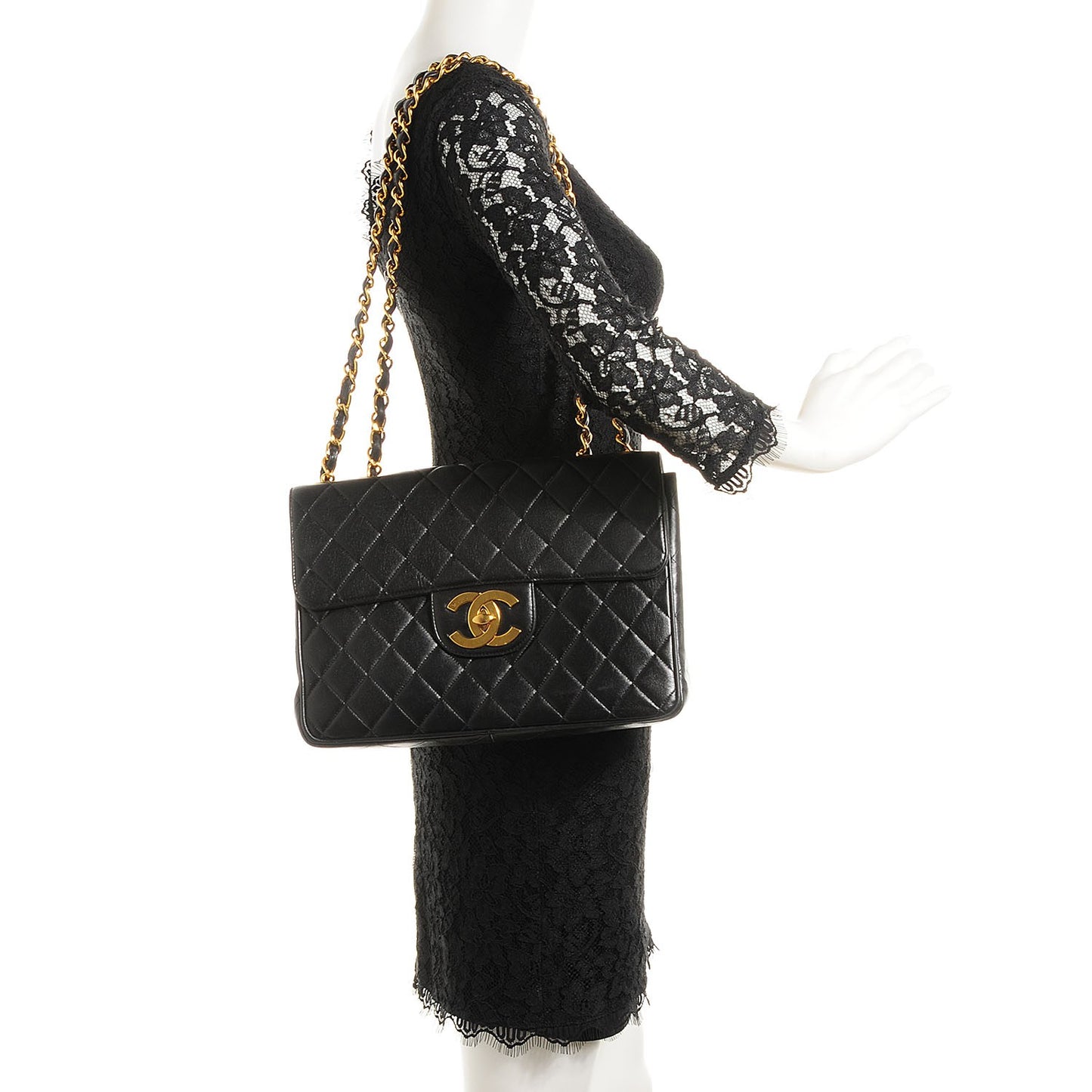 Lambskin Quilted Jumbo Flap Black