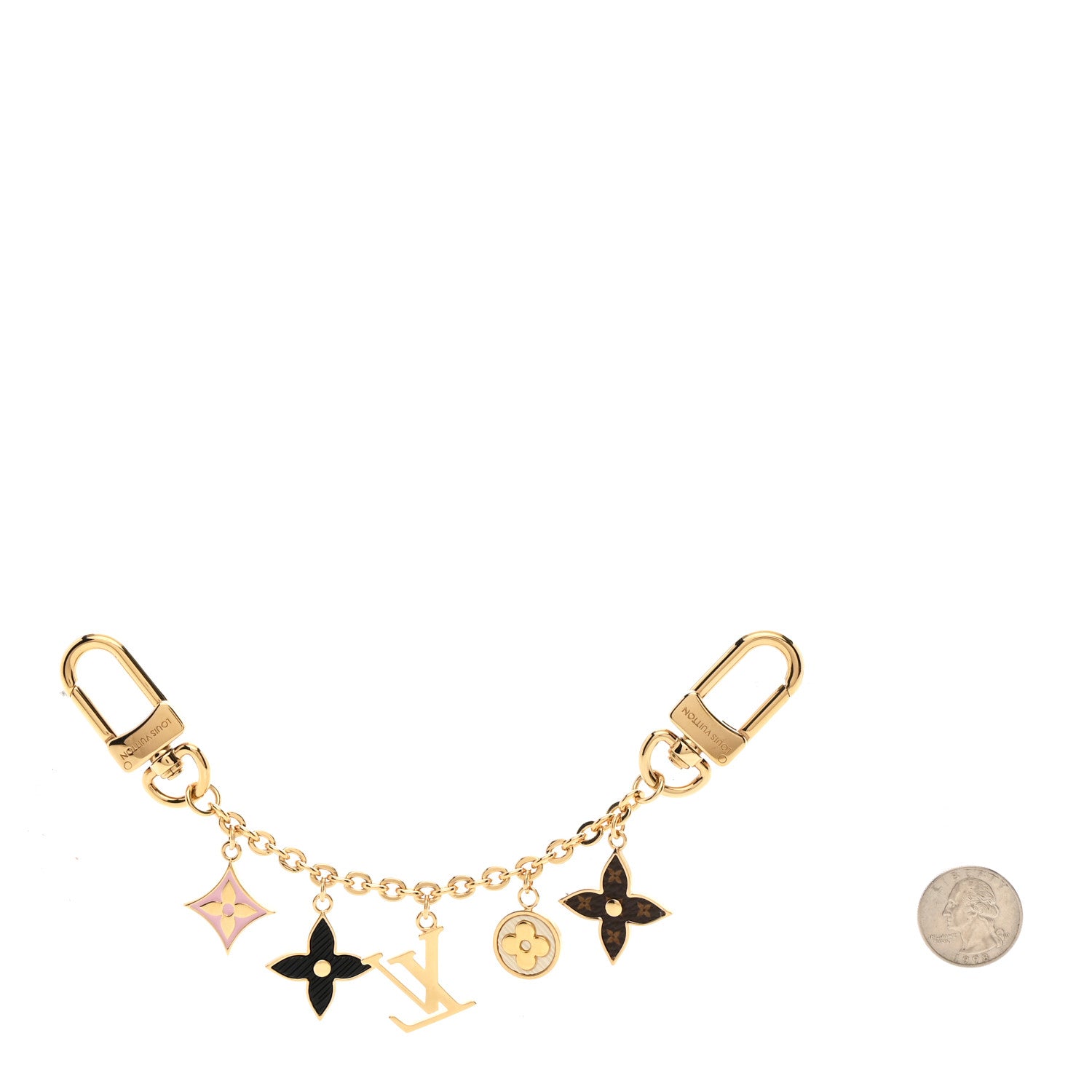 Louis Vuitton Brass Enamel Fleur De Monogram Bag Charm Chain Gold 2 of 5
