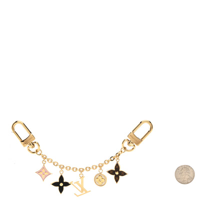 Louis Vuitton Brass Enamel Fleur De Monogram Bag Charm Chain Gold 2 of 5