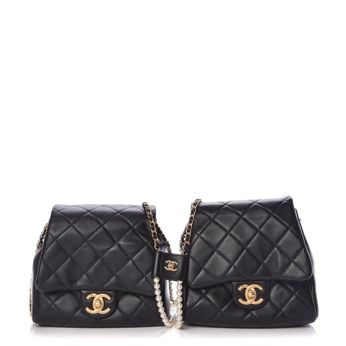 Lambskin Pearl Quilted Side Packs Black