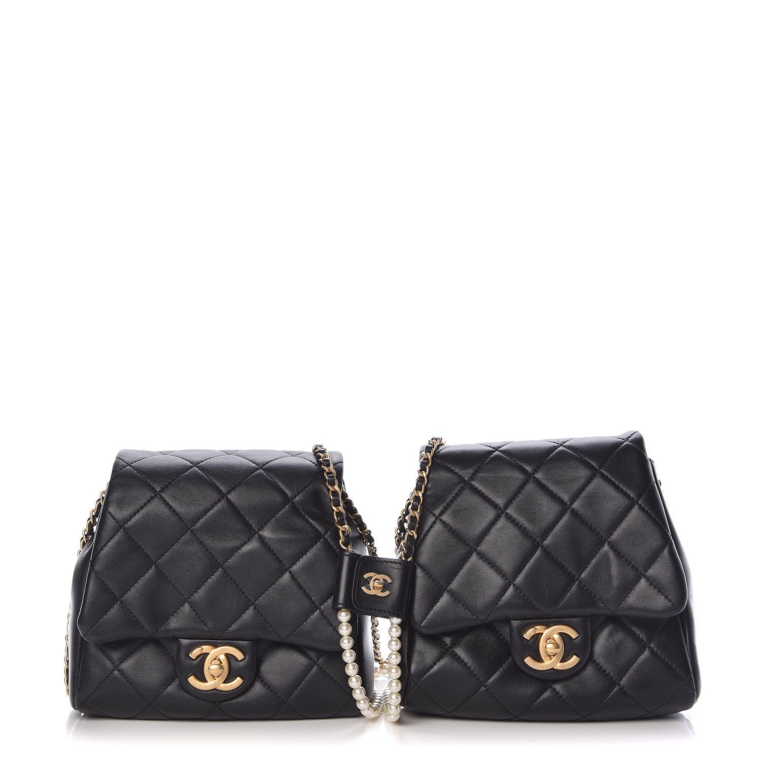 Chanel Lambskin Pearl Quilted Side Packs Black 1 of 16