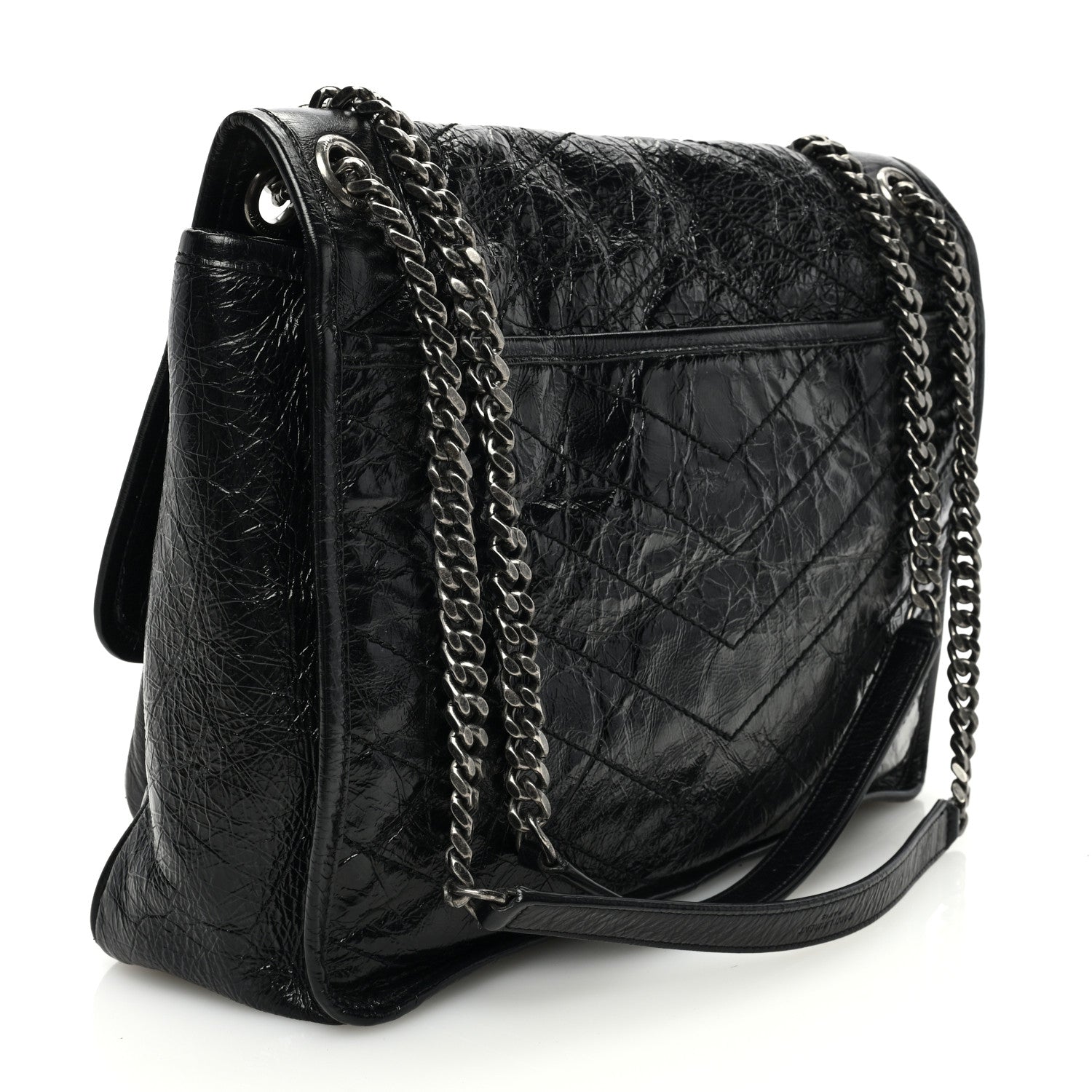 Saint Laurent Crinkled Calfskin Matelasse Monogram Large Niki Chain Satchel Black 3 of 9
